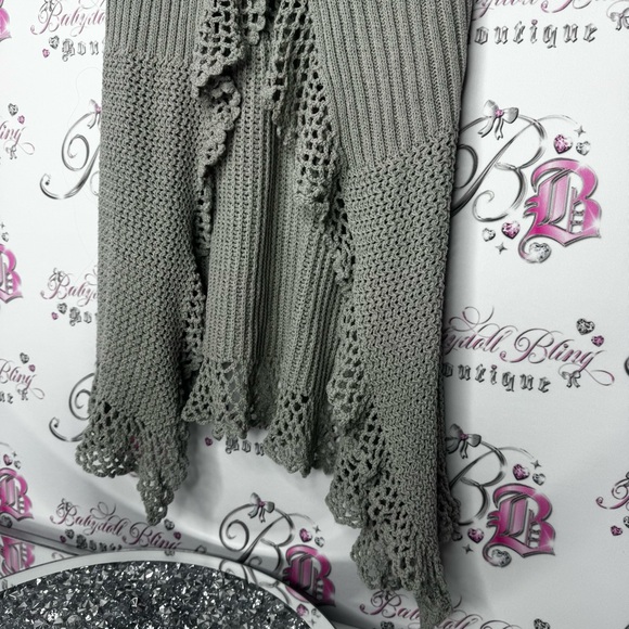 Dress cardigan grey knit crochet knitted buttons flowy waterfall comfy stretchy - Picture 14 of 16